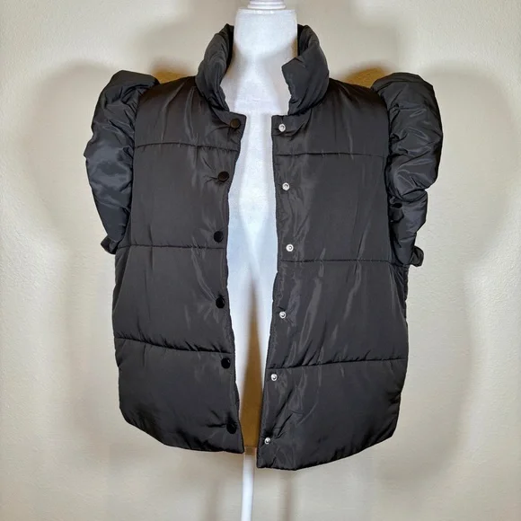 NWT Entro Black Puffer Vest with Puff Sleeves Size Medium - Picture 4 of 9